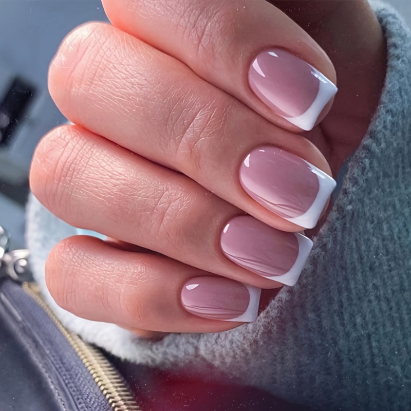 Nail Art French - 24Pcs Short Square White France Full