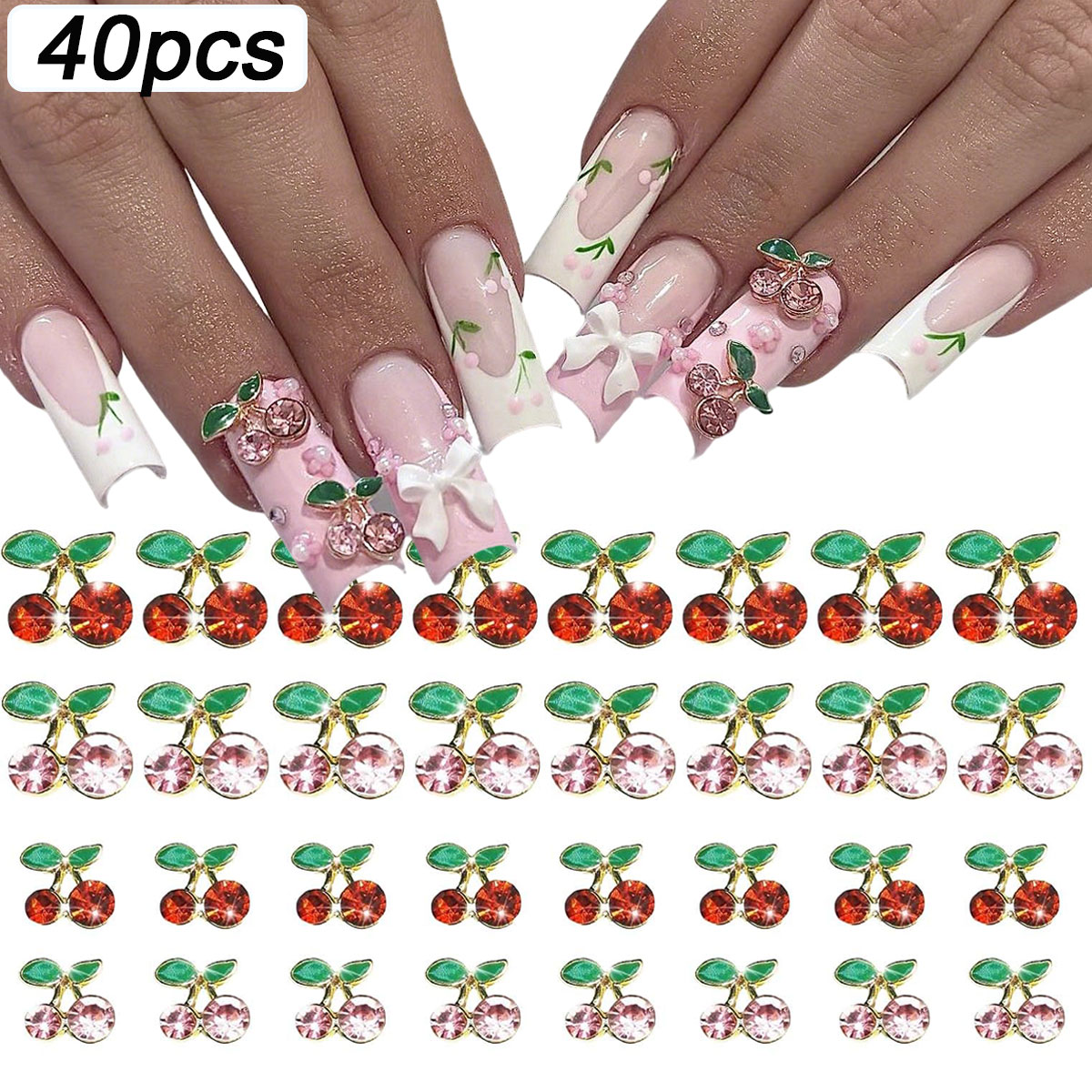 40pcs 3D Shiny Pink & Red Cher - Nail Art Red Cherry review and price