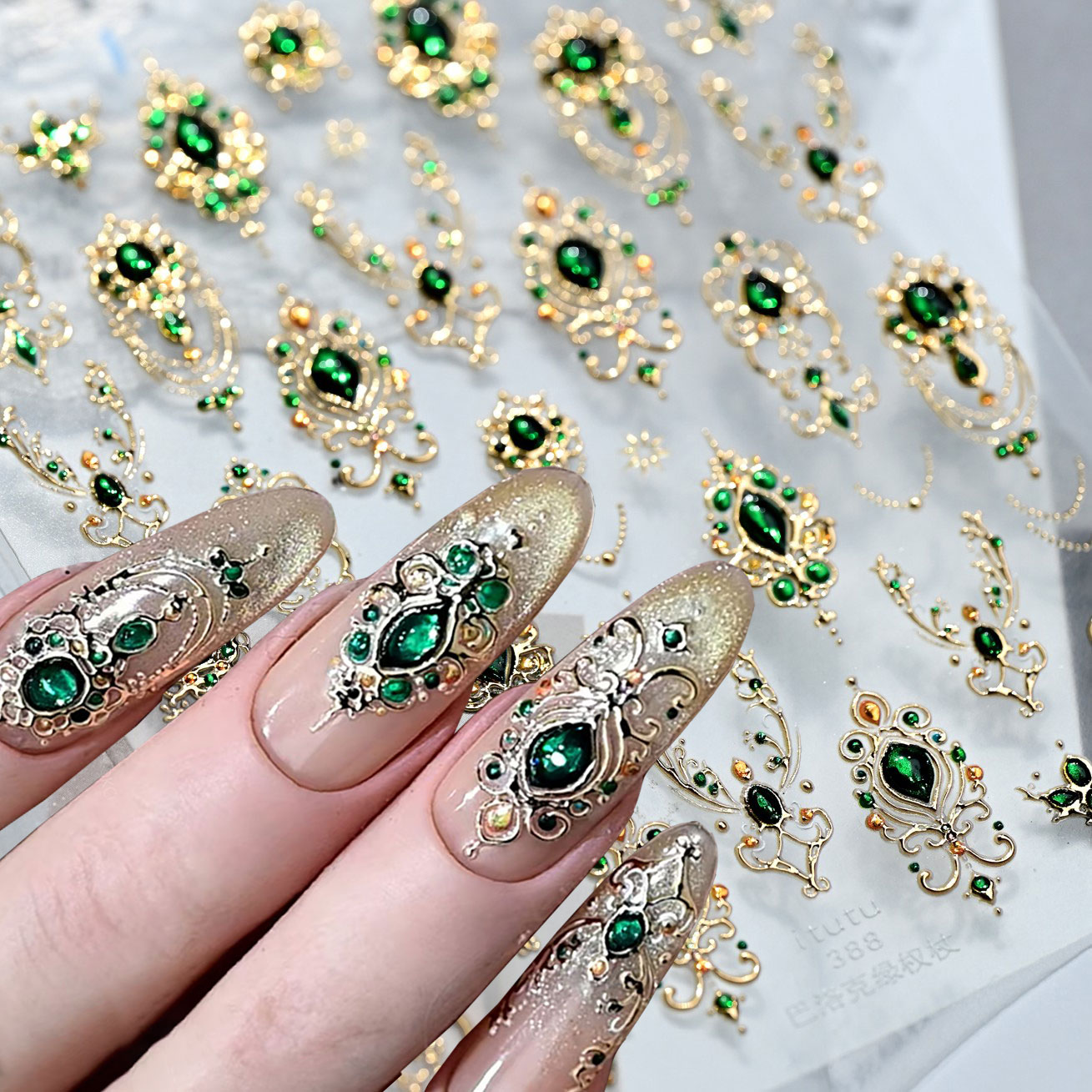 5D Embossed Emerald Gemstones  - Nail Art Emerald Green review and price