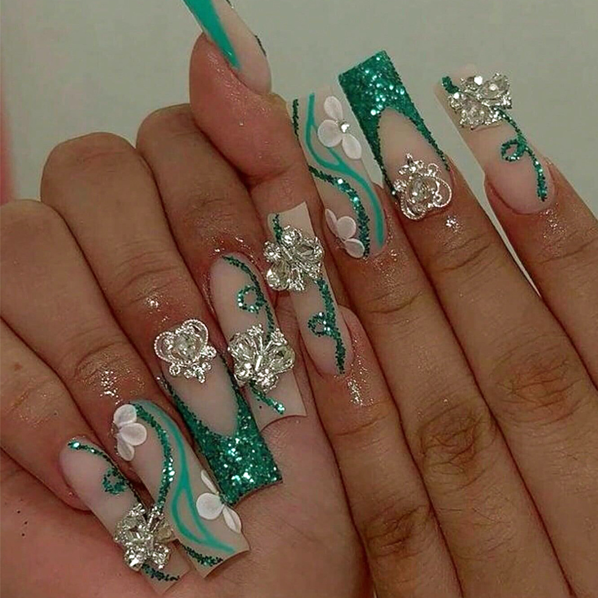 Long Coffin Press on Nails Bal - Nail Art French review and price