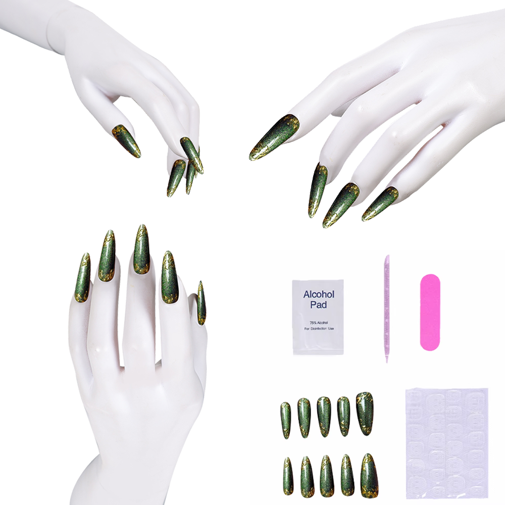 Green Press-on Nails with glit - Nail Art Glitter review and price