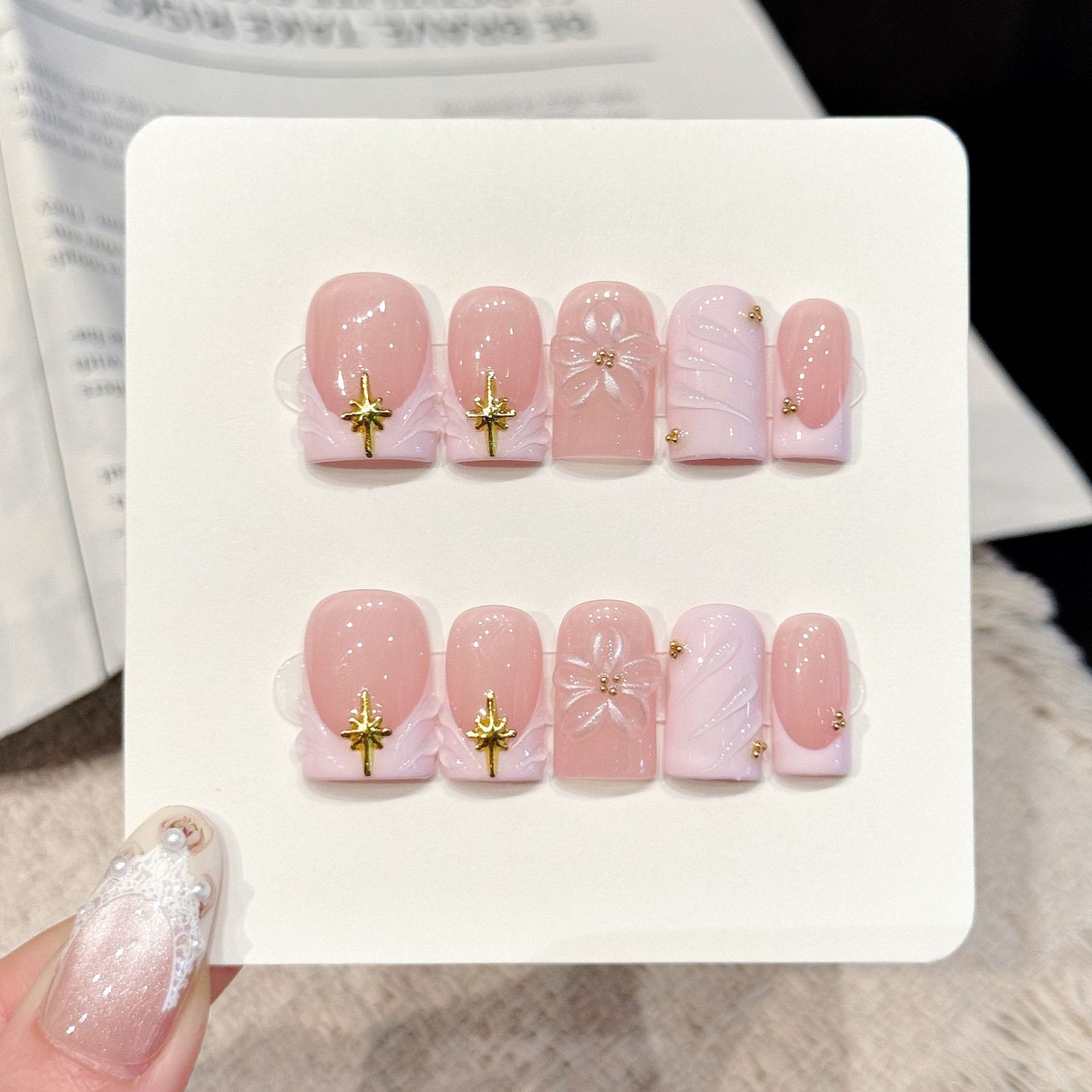 10pcs Handmade Nails Starry Pi - Nail Art Pink Soft review and price