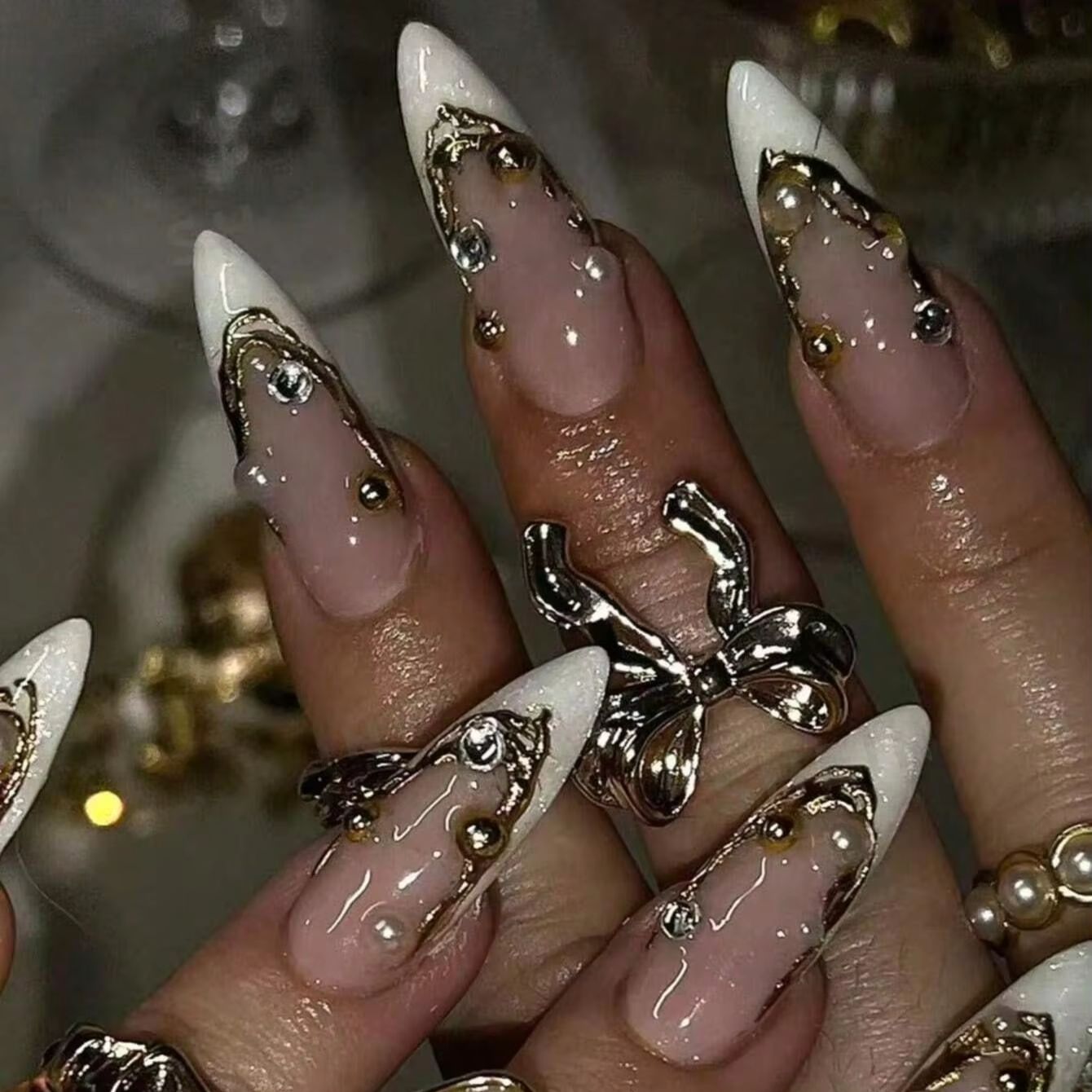 10 Pieces of Handmade Almond-S - Nail Art French review and price