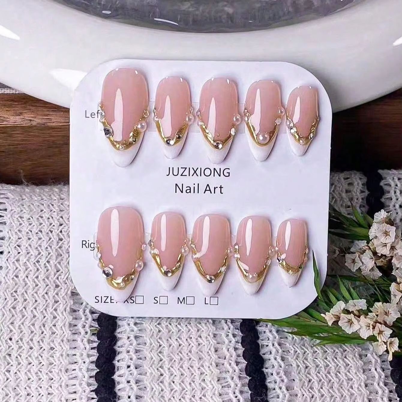10 Pieces of Handmade Almond-S - Nail Art French review and price