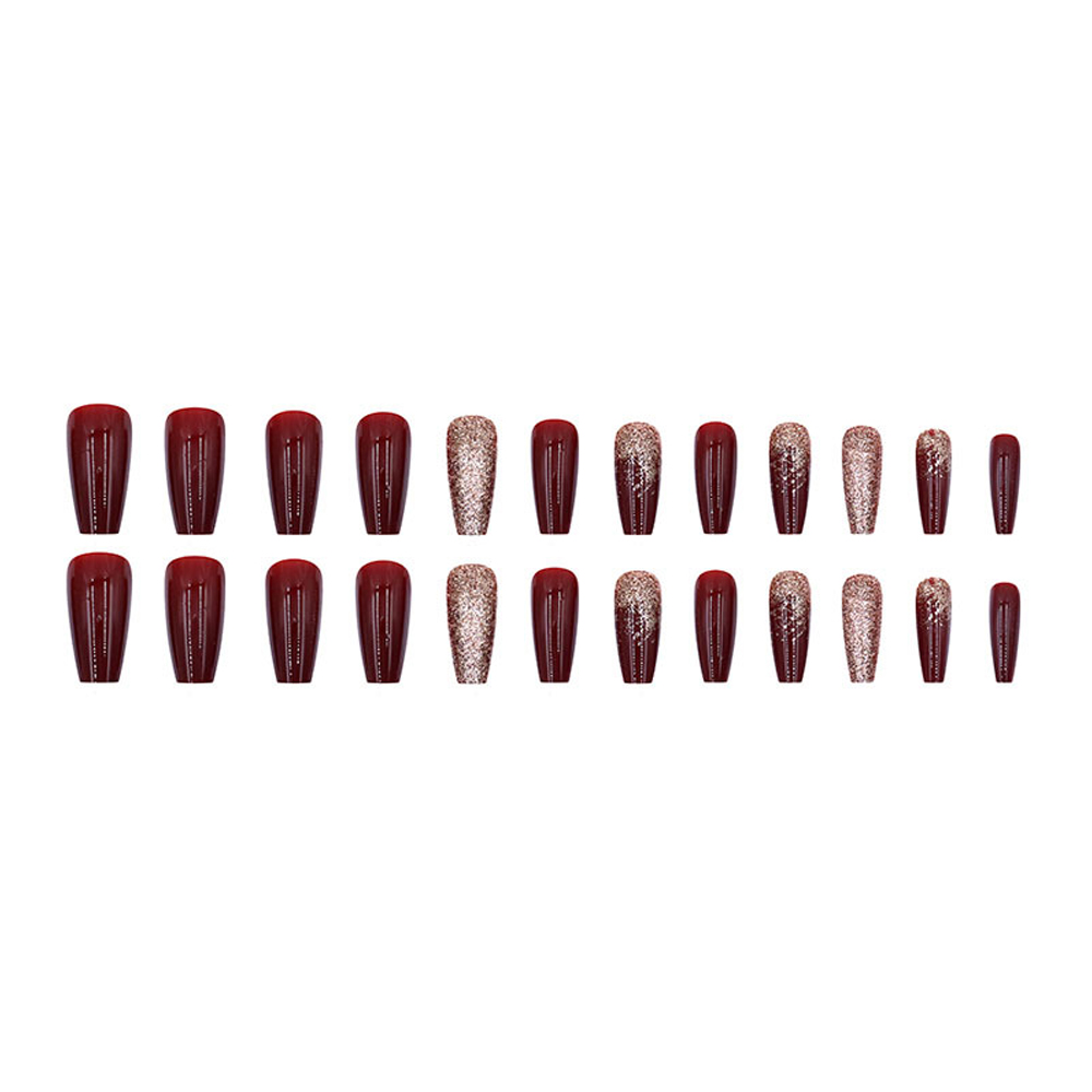 24Pcs Wine Red Flash Fake Nail - Nail Art French review and price