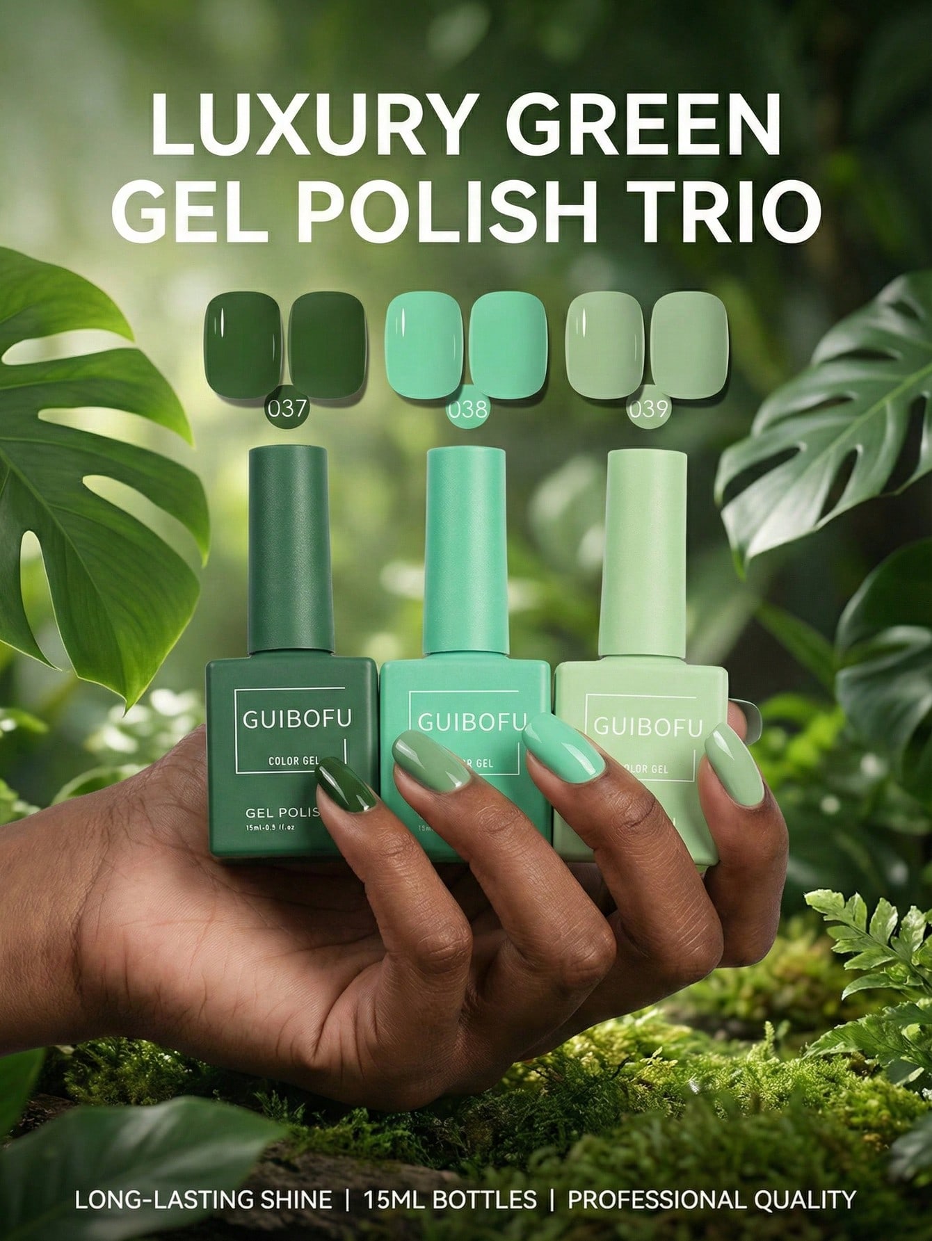 3Pcs/Set 15ml Forest Green Gel - Nail Art Emerald Green review and price