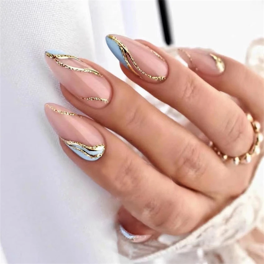 24pcs almond corrugated fake n - Nail Art French review and price
